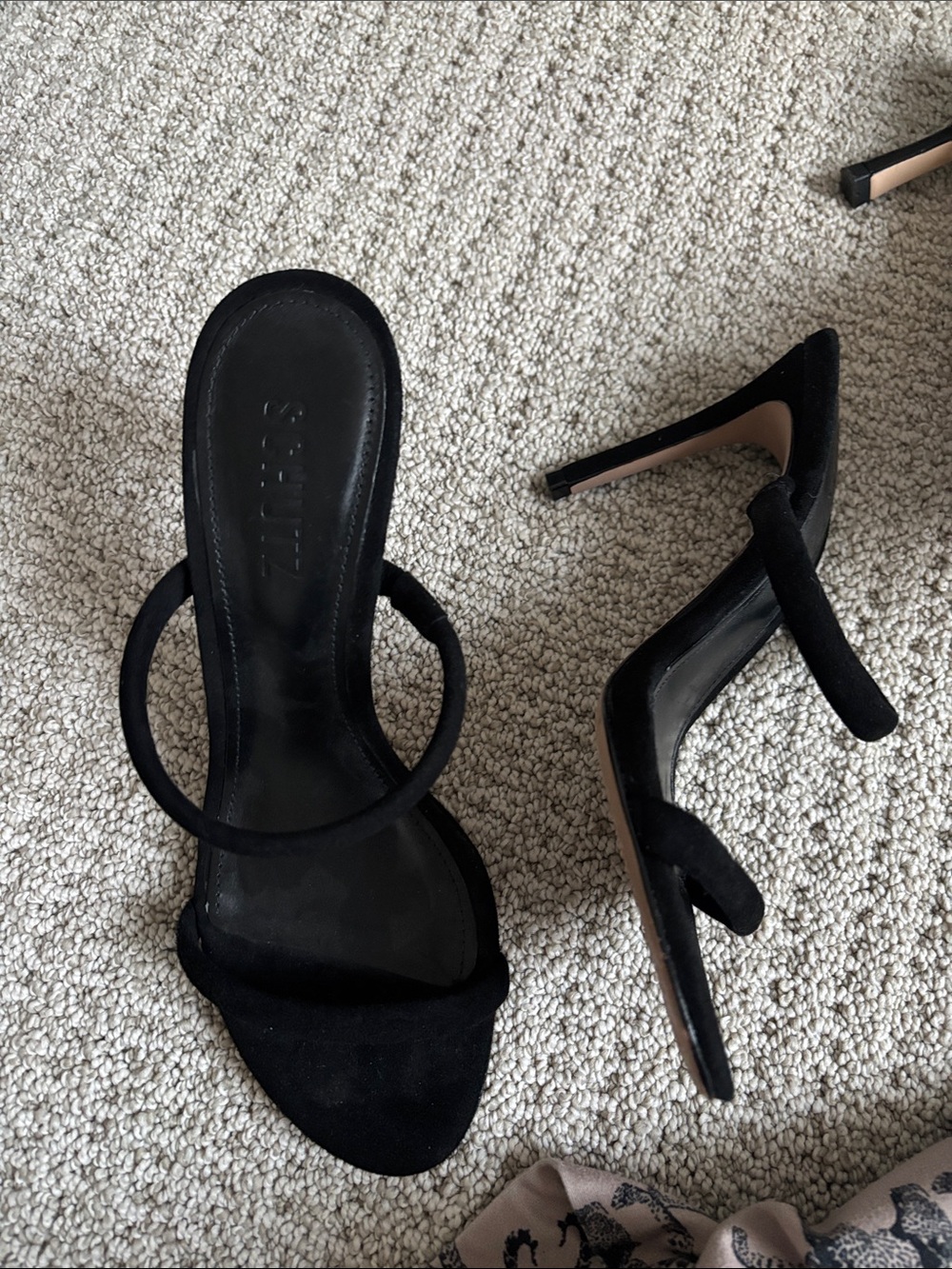 SCHUTZ Black Suede Double-Strap Open-Toe Heels